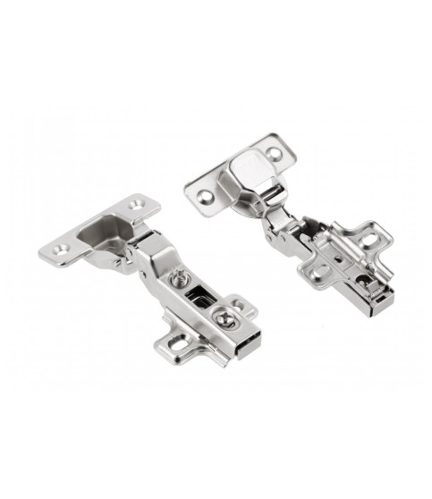 Bisagra semi-superpuesta GTV sin muelle Ø35, H=0, clip-on, sin ajuste excéntrico, sin tornillos Euro
