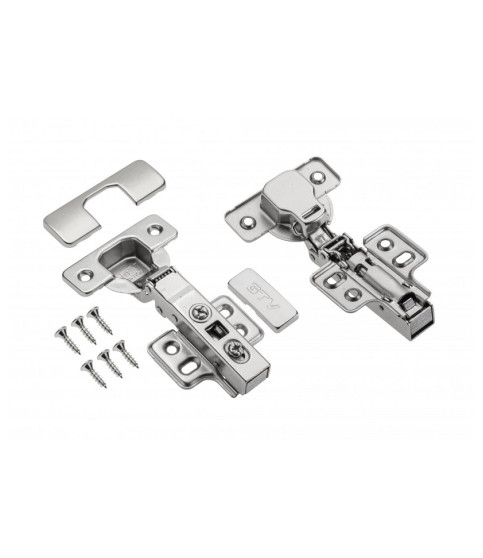 Overlay hinge with soft-close GTV Ø35 PRESTIGE, H=0, 4-hole, clip-on, without Euro screws