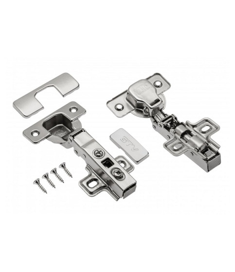 Bisagra superpuesta con cierre suave GTV Ø35 PRESTIGE, H=0, clip-on, sin tornillos euro