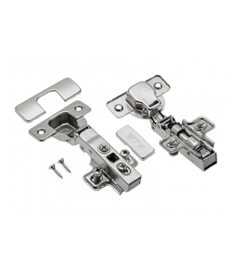 Bisagra superpuesta con cierre suave GTV Ø35 PRESTIGE, H=0, clip-on, con tornillos euro