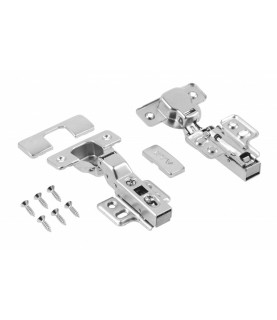 Bisagra semi-superpuesta con cierre suave GTV Ø35 PRESTIGE, H=0, 4 orificios, clip-on, sin tornillos Euro