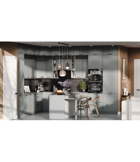 COCINA ARIEL ESQUINERA 310 × 370 CM LUX MDF GRIS SOFT