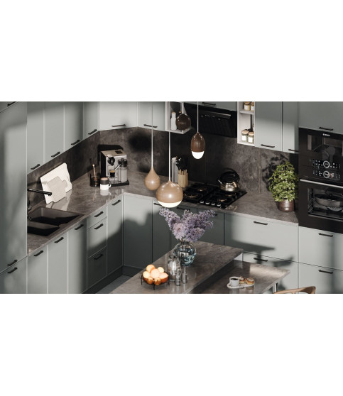 COCINA ARIEL ESQUINERA 310 × 370 CM LUX MDF GRIS SOFT