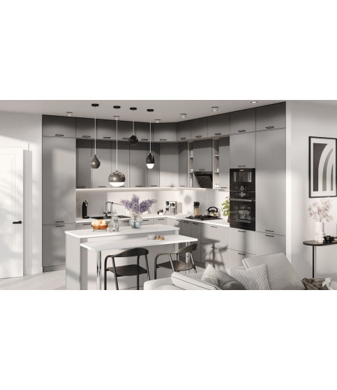 COCINA ARIEL ESQUINERA 310 × 370 CM LUX MDF GRIS SOFT