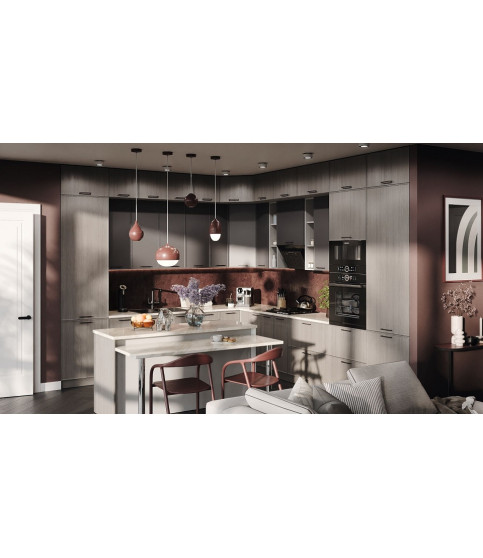 COCINA ARIEL ESQUINERA 310 × 370 CM LUX MDF — WENGUE PALERMO / GRIS SOFT