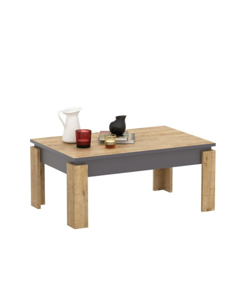 MESA BAJA PHILIPPA BILAMINADO ROBLE Y GRIS OSCURO 90 CM