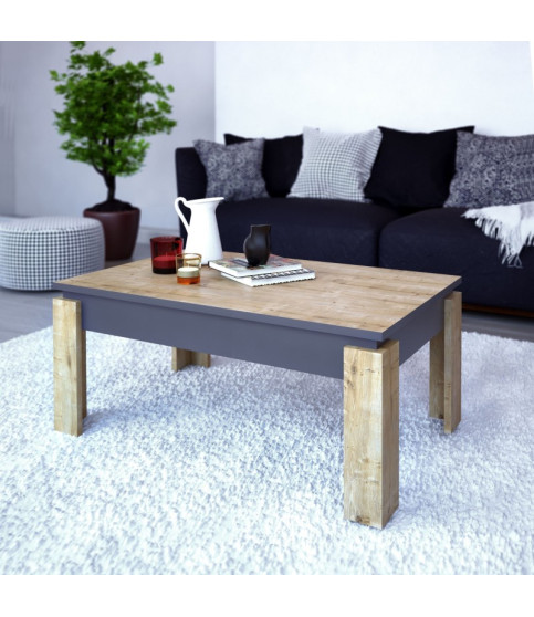 MESA BAJA PHILIPPA BILAMINADO ROBLE Y GRIS OSCURO 90 CM