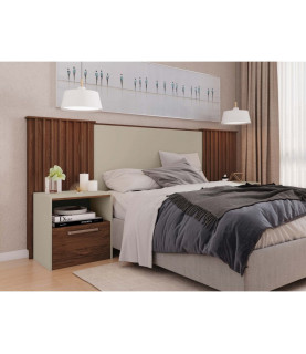 CABECERO LUCIUS EXTENSIBLE 2 MESILLAS DE NOCHE MDF HABANA Y BLANCO ROTO