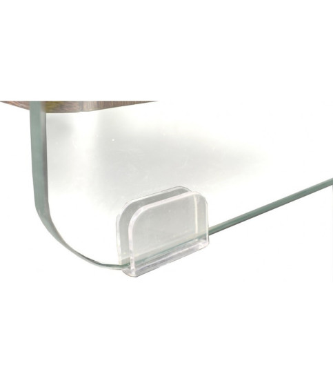 Mesa SEBAS, baja, cristal curvado, dos cajones, 50 x 43 cms