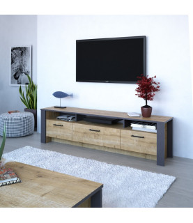 Mueble de TV PHILIPPA, bilaminado roble con gris oscuro, 180 cm