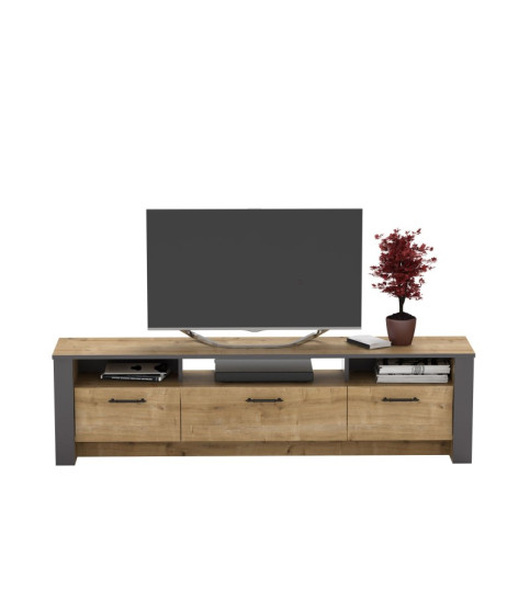 Mueble de TV PHILIPPA, bilaminado roble con gris oscuro, 180 cm