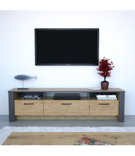 Mueble de TV PHILIPPA, bilaminado roble con gris oscuro, 180 cm