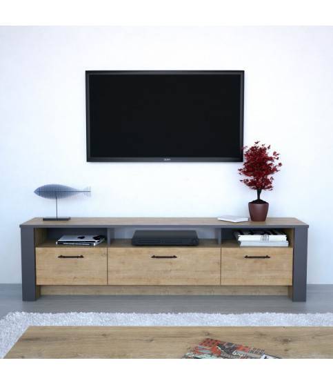 Mueble de TV PHILIPPA, bilaminado roble con gris oscuro, 180 cm Mueble de TV PHILIPPA, bilaminado roble con gris oscuro, 180 cm