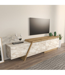Mueble de TV PRUDENCE, bilaminado mármol blanco con roble, 180 cm
