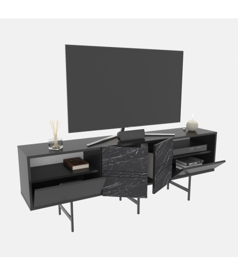 Mueble de TV SIMON, bilaminado nogal, 180 cm