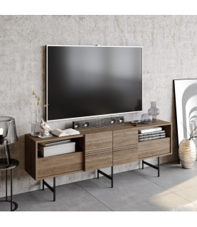 Mueble de TV SIMON, biIaminado nogal, 180 cms.
