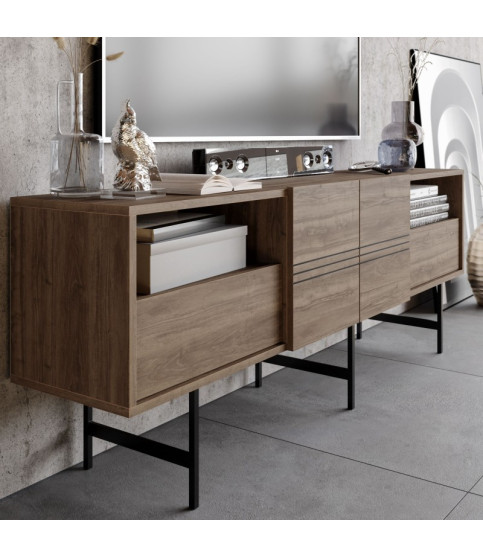 Mueble de TV SIMON, bilaminado nogal, 180 cm