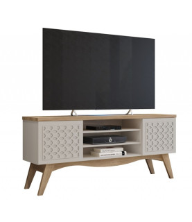 Mueble TV LIZ, blanco roto y cedro, 160 cm