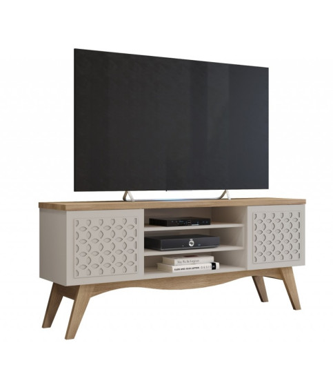 Mueble TV LIZ, blanco roto y cedro, 160 cm Mueble TV LIZ, blanco roto y cedro, 160 cm