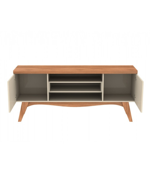 Mueble TV LIZ, blanco roto y cedro, 160 cm