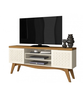 Mueble TV LIZ, blanco roto y cedro, 160 cm