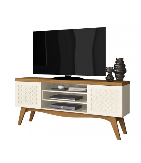 Mueble TV LIZ, blanco roto y cedro, 160 cm Mueble TV LIZ, blanco roto y cedro, 160 cm