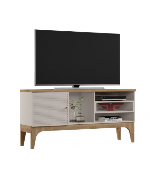 Mueble TV VENEZA, blanco roto y cedro, 136 cms.