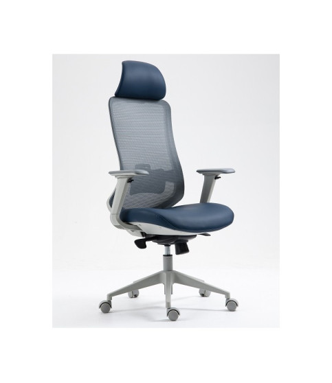Sillón de oficina ARANJUEZ, alto, negro, ergonómico, multifunción, malla y asiento azul