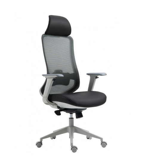 Sillón de oficina ARANJUEZ, alto, negro, ergonómico, multifunción, malla y asiento azul