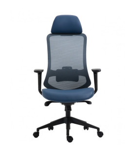Sillón de oficina ARANJUEZ, alto, negro, ergonómico, multifunción, malla y asiento azul