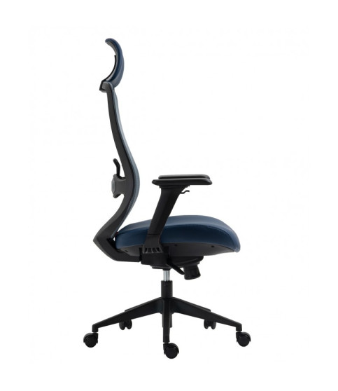 Sillón de oficina ARANJUEZ, alto, negro, ergonómico, multifunción, malla y asiento azul
