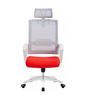 Sillón de oficina ASTON blanco con malla gris y tejido rojo