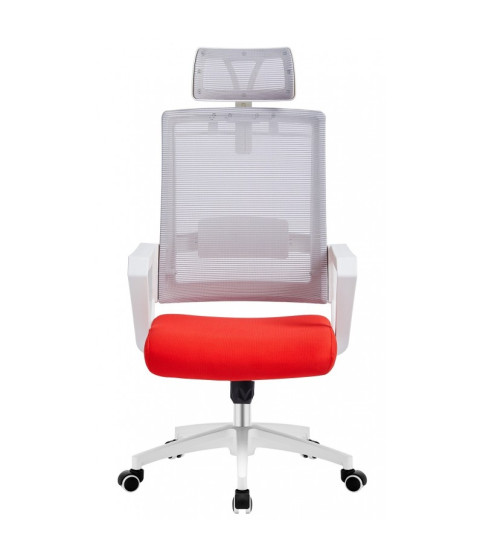 Sillón de oficina ASTON blanco con malla gris y tejido rojo