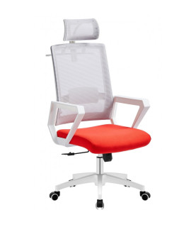 Sillón de oficina ASTON blanco con malla gris y tejido rojo