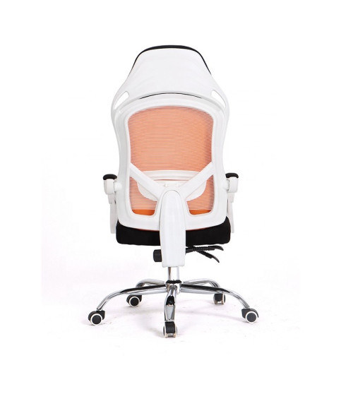 Sillón de oficina LINZ blanco con malla naranja y tejido negro