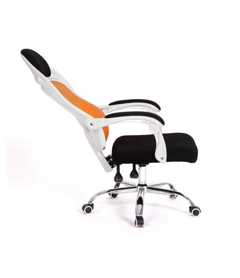 Sillón de oficina LINZ blanco con malla naranja y tejido negro