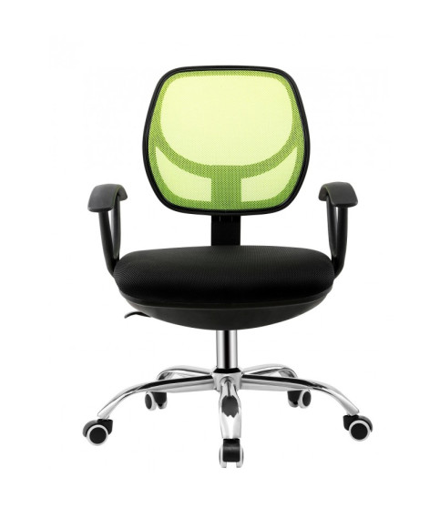 Silla de oficina MIRAFIORI, brazos, malla verde y tejido negro