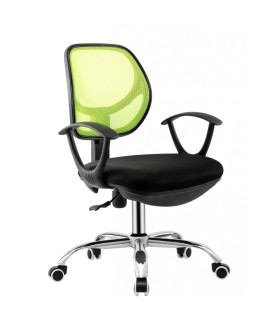 Silla de oficina MIRAFIORI, brazos, malla verde y tejido negro