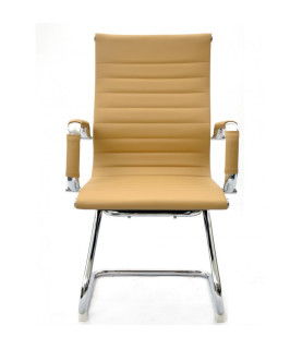 Sillón de oficina OLIVER, fijo de patín, cromado, similpiel marrón claro
