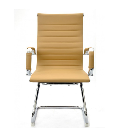 Sillón de oficina OLIVER, fijo de patín, cromado, similpiel marrón claro