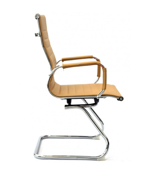 Sillón de oficina OLIVER, fijo de patín, cromado, similpiel marrón claro