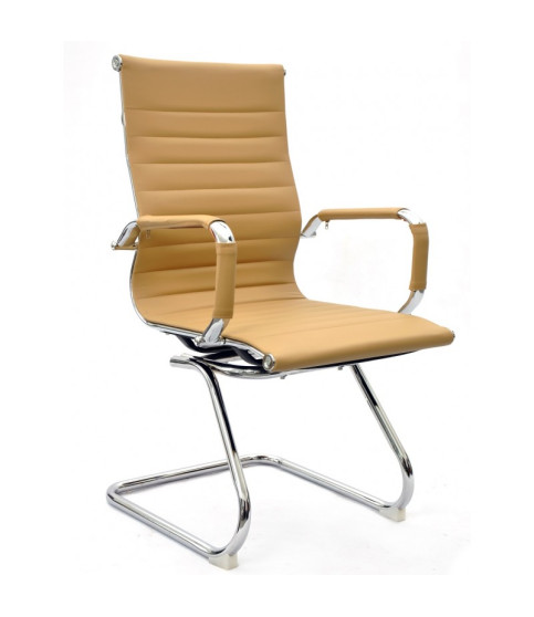 Sillón de oficina OLIVER, fijo de patín, cromado, similpiel marrón claro
