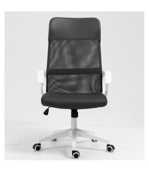 Sillón de oficina VERTON, blanco, malla y asiento negro