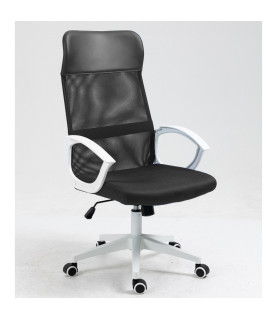 Sillón de oficina VERTON, blanco, malla y asiento negro