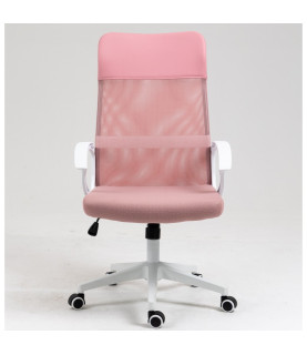 Sillón de oficina VERTON, blanco, malla y asiento rosa