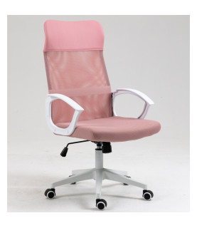 Sillón de oficina VERTON, blanco, malla y asiento rosa