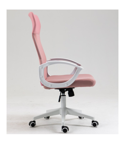 Sillón de oficina VERTON, blanco, malla y asiento rosa