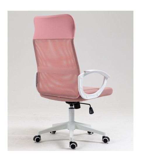 Sillón de oficina VERTON, blanco, malla y asiento rosa