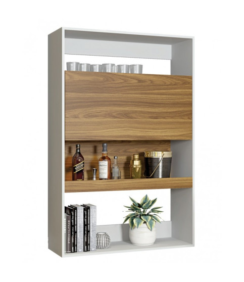 Armario SPAIN, multiusos, alto, MDP blanco y miel, 90 x 36 x 140 cm