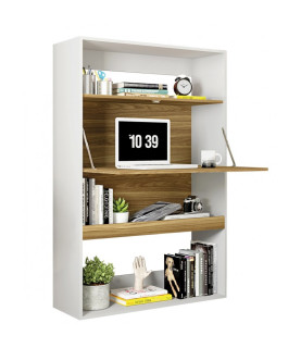 Armario SPAIN, multiusos, alto, MDP blanco y miel, 90 x 36 x 140 cm